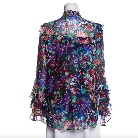 Prabal Gurung Floral Print Ruffle Silk Blouse - Picture 2 of 4